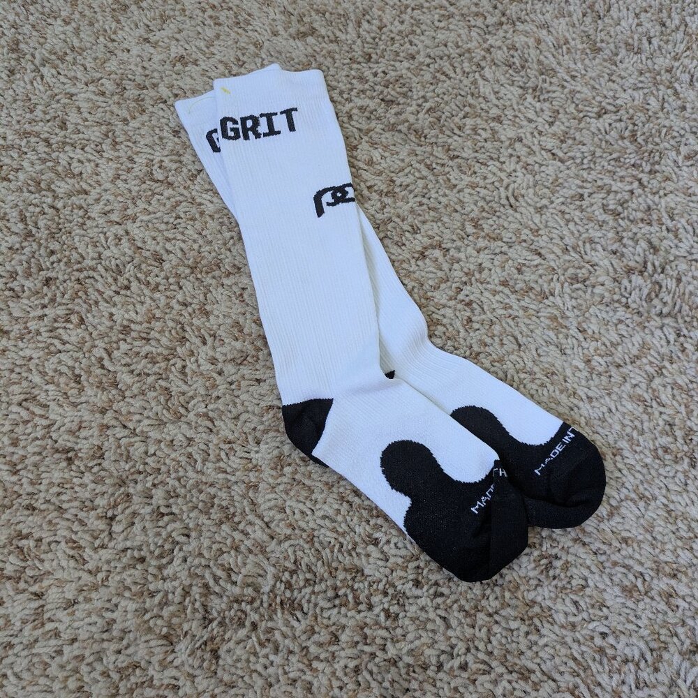 GRIT White with Black Compression Knee-High Socks  Made in USA, Like NEW